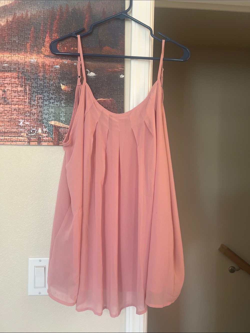 Womens Dusty Rose Pleated Chiffon Cami Tank Top